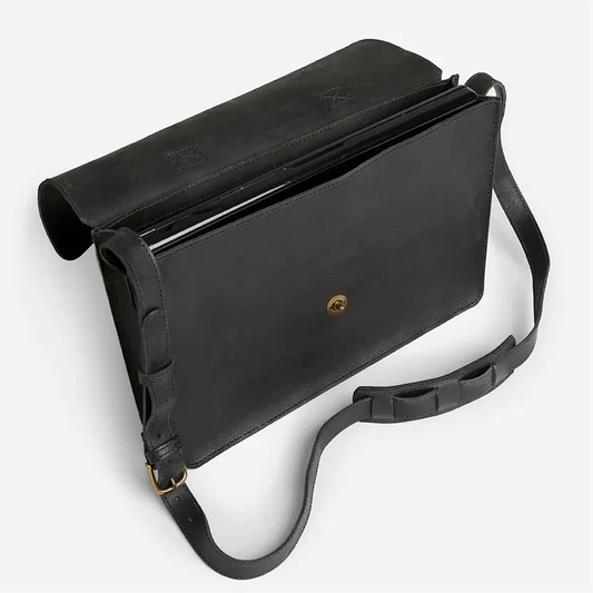 Austin Black Leather Messenger Bag with Compact Work Design