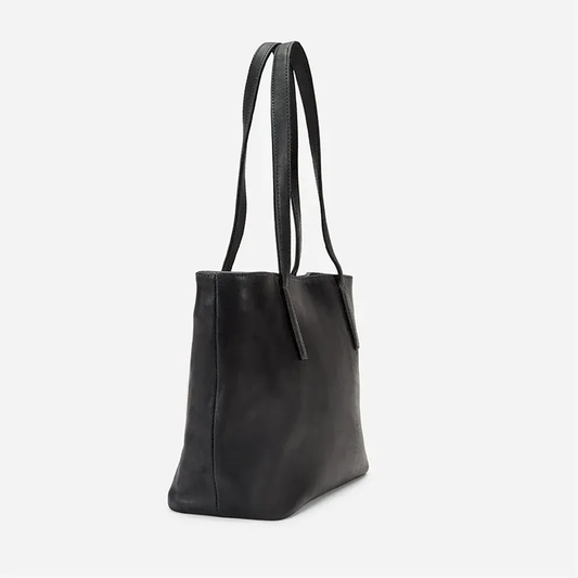 Black Leather Carryall Crossbody Tote with Laptop Compartment