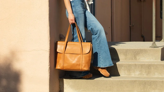 Rust Brown Leather Tote Bag with Laptop & Travel Features