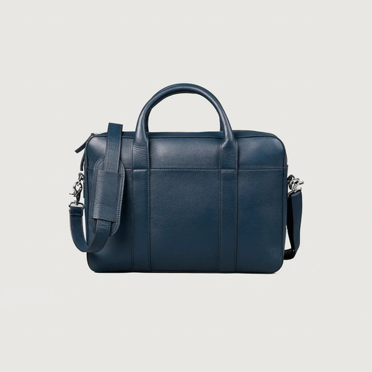 Captain Midnight Blue Leather Briefcase with Structured Carry Design
