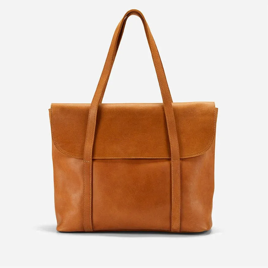 Rust Brown Leather Tote Bag with Laptop & Travel Features